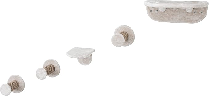 Trixie Wall Mounted Cat Lookout Set – Climbing Shelves with Sisal Steps & Plush Platforms – Wall-Mounted Cat Shelves for Scratching & Lounging – Light Gray-Greige, 12.75 x 18.75 x 6.25 in