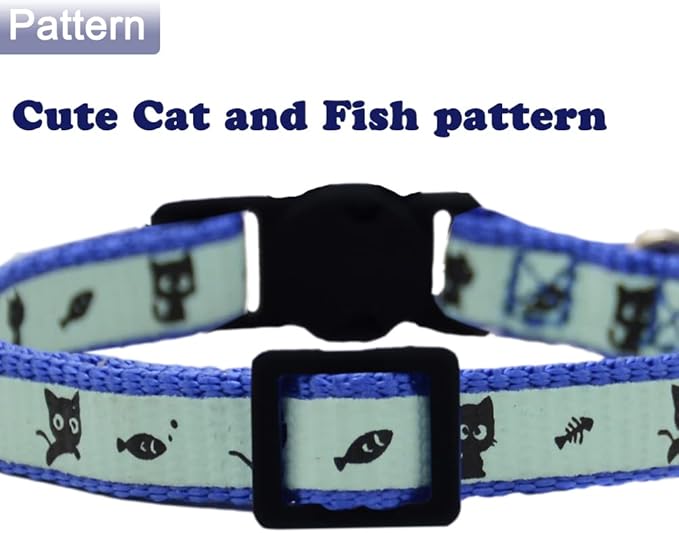 2 Pack Glow in The Dark Cat Collar with Bell Breakaway Safety Cat Puppy Collars with Pendant Red and Blue