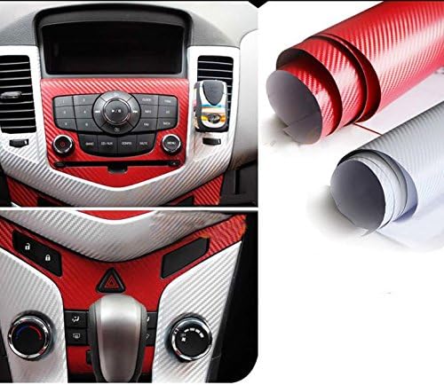 F & B LED LIGHTS Red 3D Carbon Fiber Film Twill Weave Vinyl Sheet Roll Wrap (84" X 60", Red)