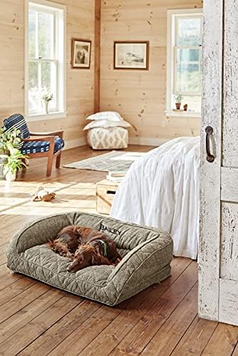 Orvis ComfortFill-Eco Bolster Dog Bed - Plush Rectangular Dog Beds with Three-Sided Bolster for Leaning, Charcoal Chevron - M