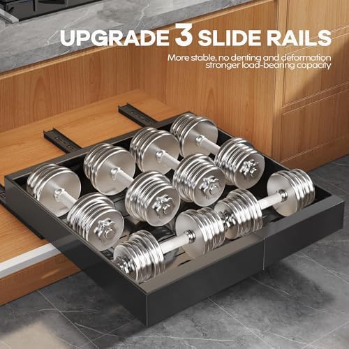 Seinloes 2 Pack Expandable Pull Out Cabinet Organizer 16.5"Deep With Raising Pad for Framed Cabinets,Upgrade 3 Slide Rails Slide Out Drawers,No Drill Roll Out Shelves,Adjustable Width 12.2"-20.4"Black