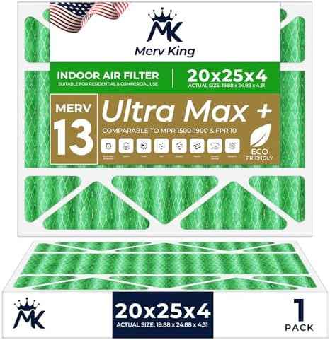 MervKing 20x25x4 Air Filter Actual Size: 19.88" x 24.88" x 4.31" MERV 13 MPR 1500-1900 | MADE IN USA | 1-Pack | Pleated HVAC AC Furnace Replacement