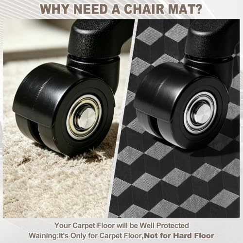 Chair Mat for Carpeted Floor, 3D Visual Black Gaming Chair Mat for Low Pile Carpets, 48"x36" Studded Bottom Carpet Protector, Non-Slip Floor Mat for Rolling Chairs, Home Office & Gaming Room