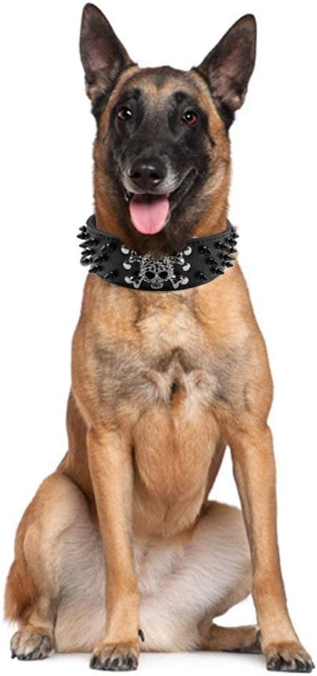 Serijoars Spiked Studded Dog Collar, PU Leather Dog Collar, Adjustable Pet Collars for Medium or Large Breed Pet (S, Black2)