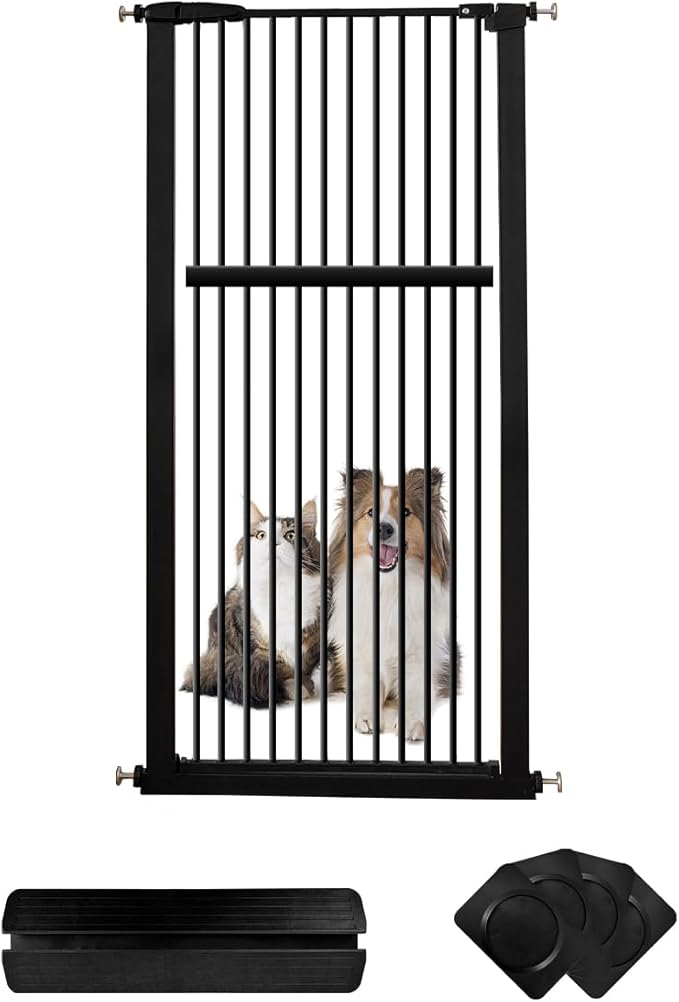 Lumizone Extra Tall Pet Gate 55.12" High Pressure Mounted 30.12"-34.05" Extra Wide (9 Sizes) 1.37" Gap for Cat Dog Stairs Doorway Hallway No Drilling Auto-Close (30.12"-34.05" W, Black)