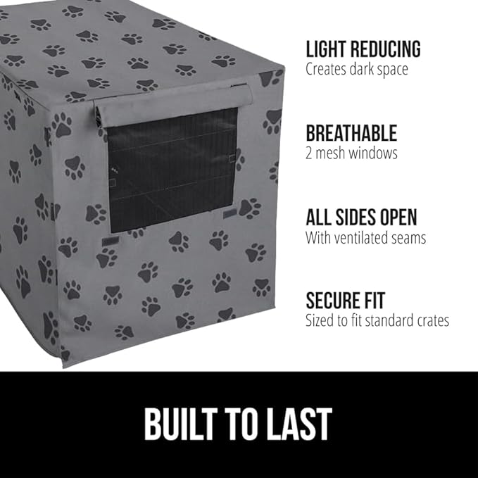 GORILLA GRIP Dog Crate Covers compatible with Amazon Basics Dog Crates, All Sides Open, Privacy Cover Fits 36" Wire Kennel, Breathable Mesh Windows, Light Reducing Puppy Training Cage Topper, Gray Paw