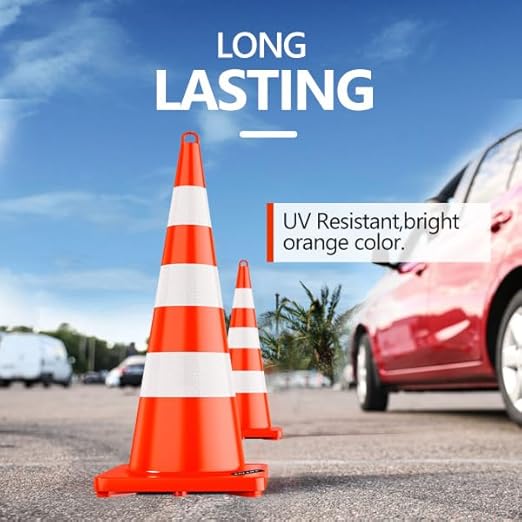 BATTIFE Traffic Safety Cones 36 Inch with Handheld, Orange Cones with Reflective Collar, Cones for Parking Lot, Sport & Driving Training, Road Safety, Construction Events (24 Cones)