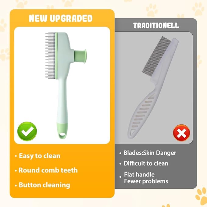 Pet Hair Removal Comb, 2025 New Flea Comb, Multifunctional Grooming Brush for Home Use, Portable Shedding Brush for Pet Owners (Yellow+Green)