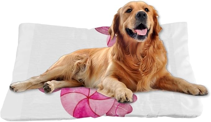 Christmas Candy Pink Dog Crate Bed Non Slip Waterproof Bottom Thick Dog Bed Chew Proof Cat Pads Washable Pet Sleep Mat Multi Scenario Pet Friendly Furniture 36× 24 Inch