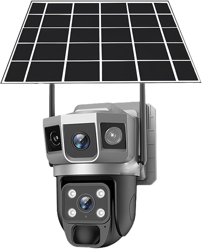 for Outdoor Camera Battery CCTV Monitor 4G SIM Card Network IP Security Pet Camera Motion Detection 3 Screen PTZ Camera(WiFi CCTV 64G Card)