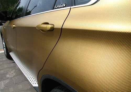 F & B LED LIGHTS Golden 3D Carbon Fiber Film Twill Weave Vinyl Sheet Roll Wrap (48" X 60", Golden)
