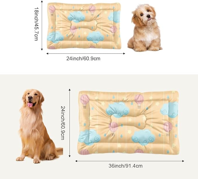 Comfortable Dog Beds With Anti-Slip Bottom, Clouds Blue Yellow Hot Ballon Kennel Kennel Pads For Crates Dog Beds& Furniture Comfy Puppy Mat For Indoor& Outdoor Sofa Cars, Machine Washable 36 X 24 Inch