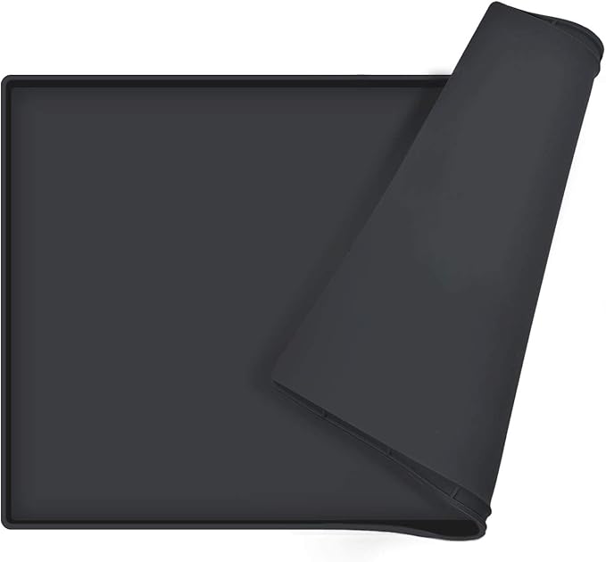 Dog Food Mat,Silicone Waterproof Food Tray,Non Slip Pet Bowl Mats Placemat,0.6" Raised Edge,Suitable for Most Small and Medium Sized Pets,24" x 16"