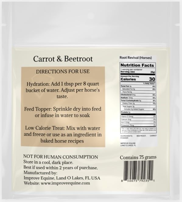 Low Calorie Hydration, Feed Topper & Treat | Safe, NO Electrolyte/Salt for Daily Intake | No Sugar Added | Hydration Support for Horses, Livestock & Dogs | 8 Servings | Root Revival