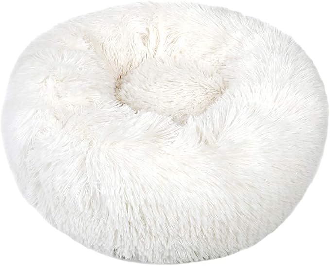 otoez Kitten Puppy Donut Bed - Small Round Dog Cat Beds Anti Anxiety Plush Pet Calming with Non-Slip Waterproof Bottom, Washable (19.7", White)