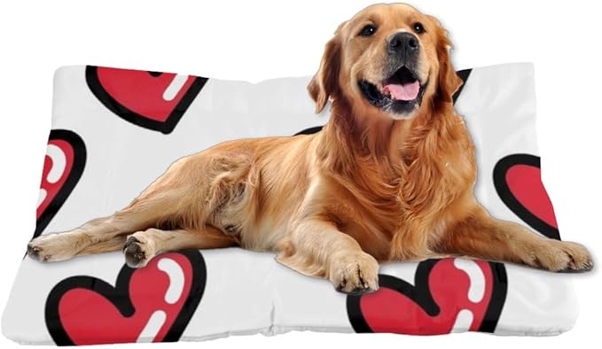 Cute Heart Red Dog Pad Bed Non Slip Waterproof Bottom Dog Warm Mat Chew Proof Dogs Beds Washable Pet Cat Bed Pad Multi Scenario Friendly Furniture 36× 24 Inch