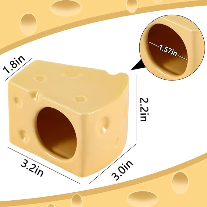Ceramic Pet Hamster House Cute Cheese Shaped Hamster Cave Small Animal Houses & Habitats for Mice, Gerbils, Lemmings or Other Small Pets