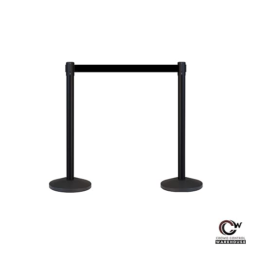 Crowd Control Warehouse CCW Series RBB-100 - Set of 2 Stanchion Retractable Belt Barriers - 9 Foot, Red"Danger - Keep Out" White Letters Belt with Black Post - Easy Assembly