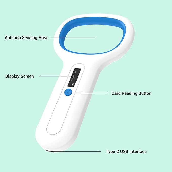 GLOGLOW Pet Microchip Scanner, Rechargeable Reader for Dogs and Cats with OLED Display and Connectivity for Vet Professionals Landscape Aquaculture (White)