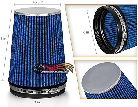 BLUE 6" 152 mm Inlet Truck Air Cone Replacement Performance Washable Clamp-On