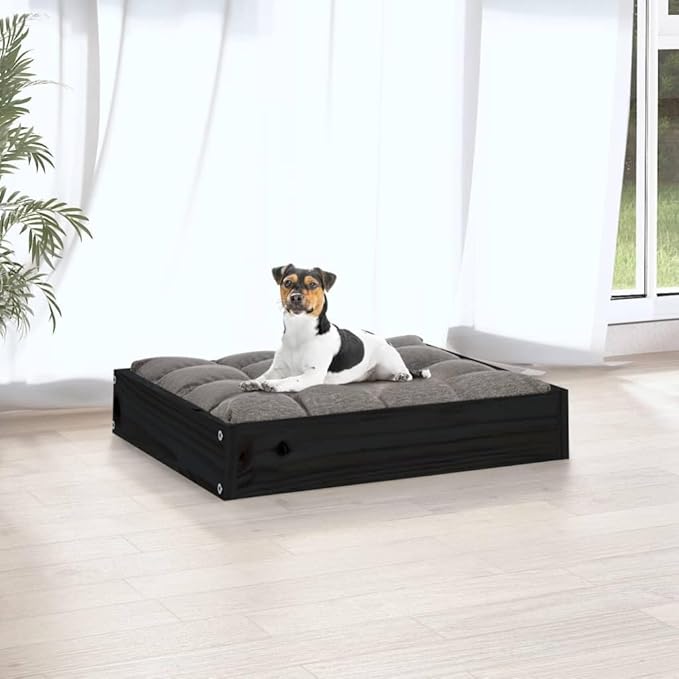 Solid Wood Pine Dog Bed, Solid Wood Pet Bed, Small Pet Furniture Cat & Dog Bed Frame, Black 20.3"x17.3"x3.5",-545