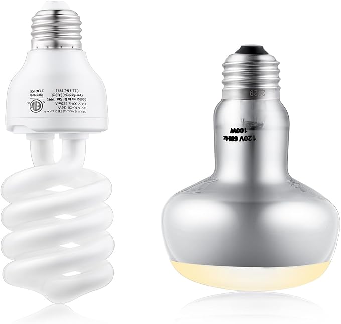 DXOPHIEX 100W Reptile Heat Lamp and 26W 10.0 UVB Bulb Combo Pack, UVA Basking Bulb and UVB Light for Reptiles, Basking Light for Bearded Dragon, Turtles, Snake and Lizard