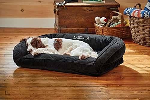 Orvis ComfortFill-Eco Bolster Dog Bed - Plush Rectangular Dog Beds with Three-Sided Bolster for Leaning, Slate - S