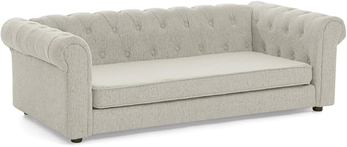 55" Elevated Dog Sofa Couch for Large and Oversized Dogs, Comfortable Linen Fabric Pet Bed with Thick Cushion, Durable Raised Dog Couch with Tufted Armrests, Stylish Modern Pet Furniture