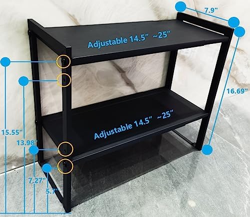 2 Tier Expandable Shelf 7.9"D Adjustable Countertop Riser Metal Black