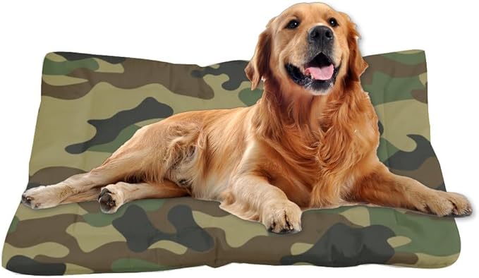 Classic Green Camo Washable Puppy Bed for Crate Dog Mats for Crates Puppy Playpen Pad Dog Crate Beds Washable Non-Slip Beds Bed Rectangle Mattress Pillow Indoor Outdoor 36X24 Inch