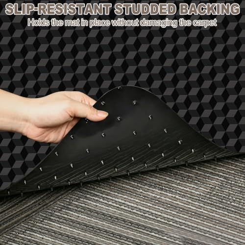 Chair Mat for Carpeted Floor, 3D Visual Black Gaming Chair Mat for Low Pile Carpets, 48"x36" Studded Bottom Carpet Protector, Non-Slip Floor Mat for Rolling Chairs, Home Office & Gaming Room
