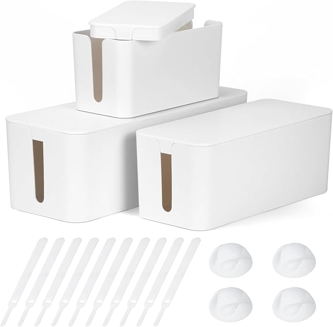 Cable Management Box DUNCHATY 3 Pack Cable Box Organizer with Large Medium Small Cord Hider Box Safe ABS Material for Cover and Hide TV Wires,Computer,Router,USB Hub and Under Desk Power Strip&Cords