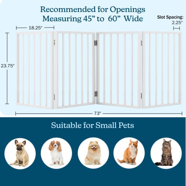 Indoor Pet Gate - 4-Panel Folding Dog Gate for Stairs or Doorways - 73x24-Inch Freestanding Pet Fence for Cats and Dogs by PETMAKER (White)