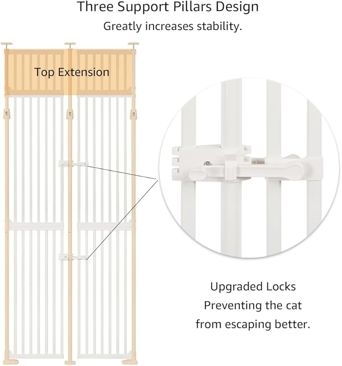 unipaws 86" High Extra Tall Cat Gate, Auto Closing and No Drilling Safety Gate for Doorway Hallway Stairs, Cat Dog Proof, Fit for 35"-38" Wide Opening, Indoor Use, White