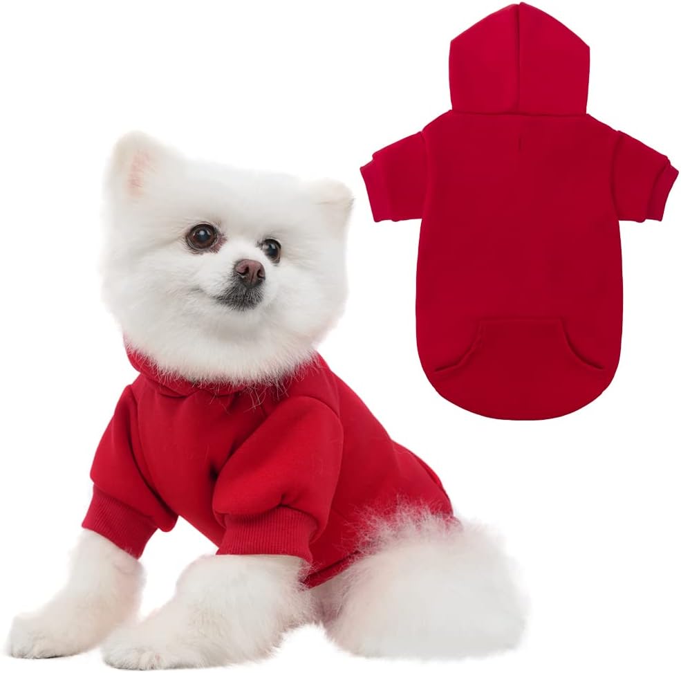 KOOLTAIL Basic Dog Hoodie - Soft and Warm Dog Hoodie Sweater with Leash Hole and Pocket, Dog Winter Coat, Cold Weather Clothes Sweatshirt for Small Medium Large Dogs Puppy Cat Boys Girls Red M