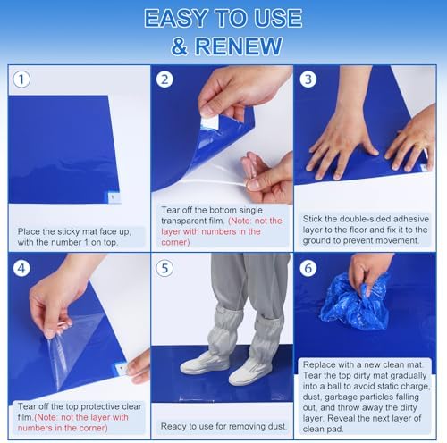 Sticky Adhesive Mat Tacky Pads 300 Sheets, 10 Pack of 30 Sheet 18'' x 24''/ 45 x 60 cm, Thickened Cleaning Mats for Shoes, Construction, Cleanroom, Laboratories, Hospitals, Dogs, Pets, Home- Blue