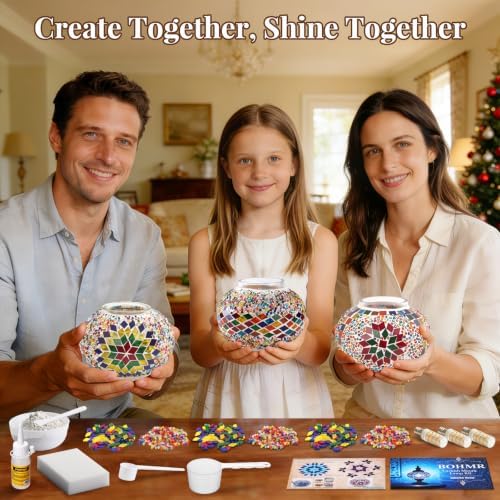 DIY Turkish Mosaic Lamp Kit, 3 Globe Table Lamp Making Kit,Multicolor