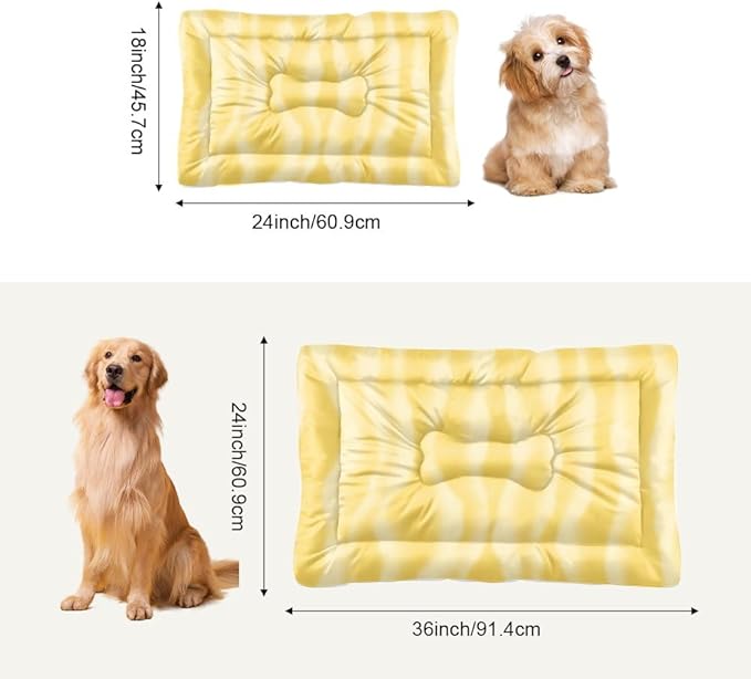 Yellow Wavy Washable Dog Beds Medium Sized Dog Bed Mats Crate Pads for Cages Bed for Crate Washable Non-Slip Cushion Tough Mat Doggy Beds Indoor Outdoor 24X18 Inch