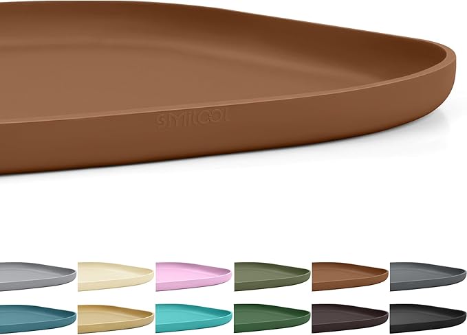 Small Silicone Pet Food Mat with Raised Edge for Food and Water Bowl, Square Dog Feeding Mats, Cat Food Trays for Floor Waterproof, Rubber Tray for Dogs and Cats, 12 x 12 x 0.7 Brown
