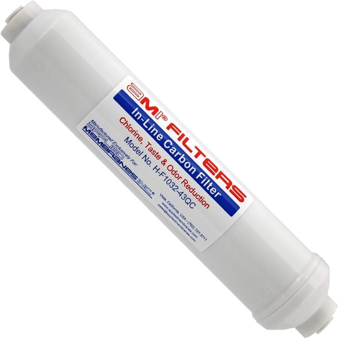 Inline Carbon Water Filter | 10" Length | 1/4" Quick Connect In/Out |