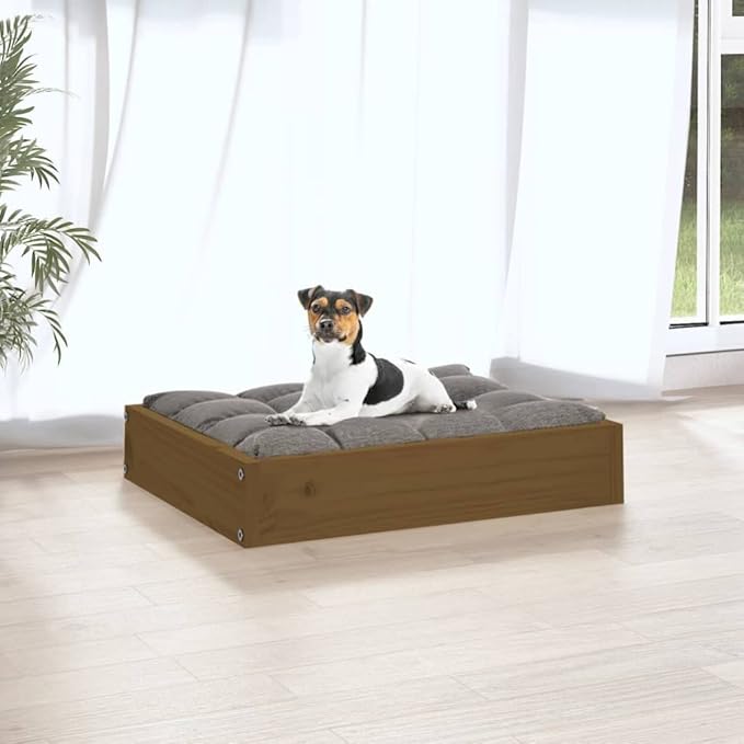 Solid Wood Pine Dog Bed, Solid Wood Pet Bed, Small Pet Furniture Cat & Dog Bed Frame, Honey Brown 20.3"x17.3"x3.5",-544