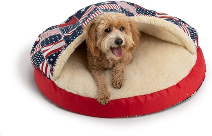 Snoozer Luxury Orthopedic Cozy Cave Pet Bed, Starpatch Red Diamond - Small