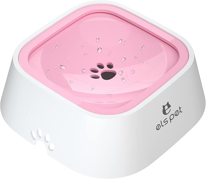 ELS PET Travel Bowl, No Spill, No Drip Slow Water Feeder/Dispenser for Dogs, Cats, 35oz/1L (Pink)
