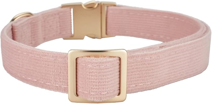 Soft Cotton Dog Collar with Metal Buckle Adjustable Heavy Duty Comfy Corduroy Collars for Small Medium Large Dogs,Light Pink,Medium