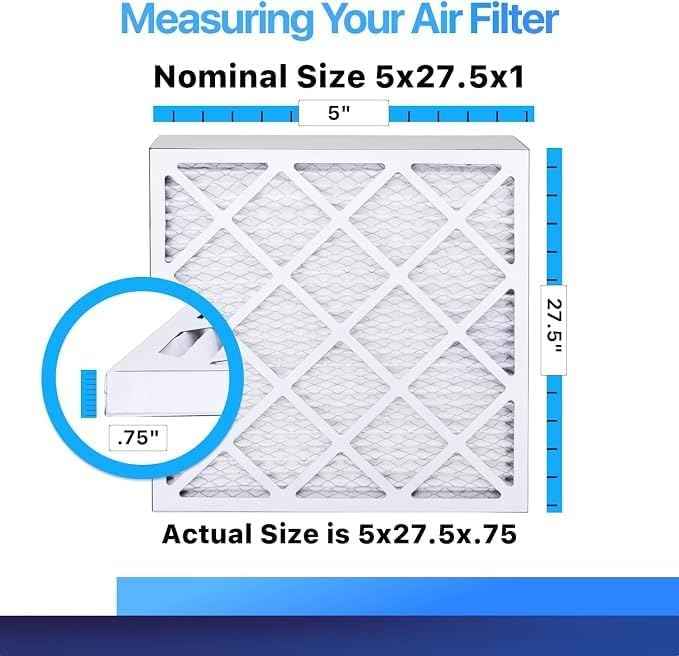 5x27.5x1 Air Filter MERV 8, AC Furnace Filters (4-Pack) | King Dust & Allergy Control (Actual Size: 5 x 27.5 x .75)