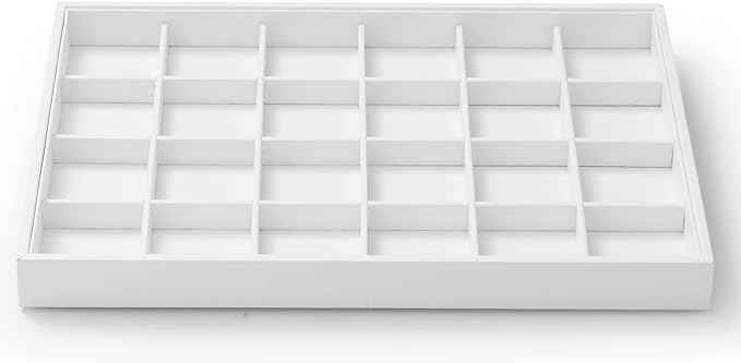 Oirlv Premium White Leather Stackable Jewelry Tray 24 Grid Jewelry Drawer