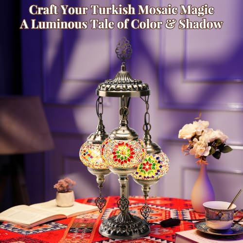 DIY Turkish Mosaic Lamp Kit, 3 Globe Table Lamp Making Kit,Multicolor