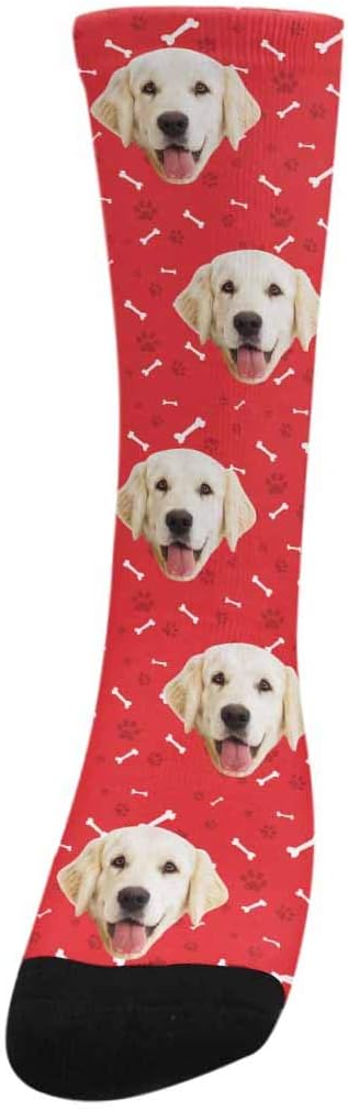 MyPupSocks Custom Personalized Photo Pet Face Socks, Cat and Dog Tracks Paws Bones Crew Socks with Picture for Men Women