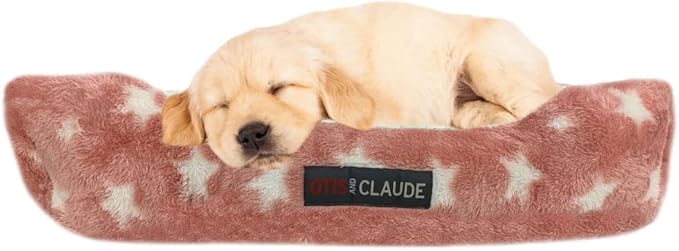Otis & Claude Coral Velvet Dog Bed Pink, Medium 75x58 – Washable Soft Sofa-Style Bed, Tear-Resistant Look Indoor Pet Bed, Big Dog Couch Bed & Orthopedic-Style Comfort