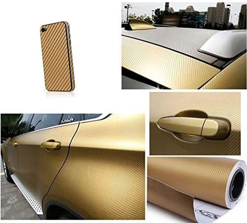F & B LED LIGHTS Golden 3D Carbon Fiber Film Twill Weave Vinyl Sheet Roll Wrap (96" X 60", Golden)